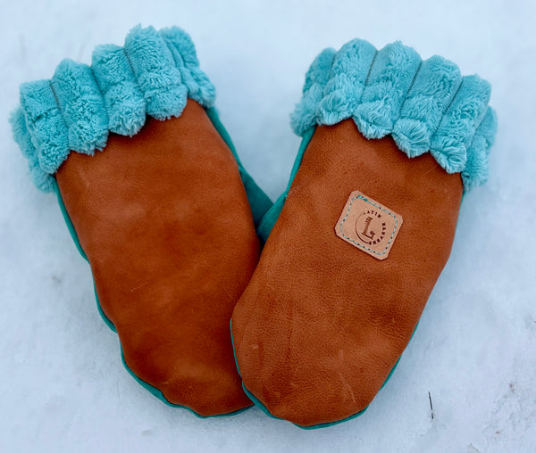 Italian Leather Top Mittens- med