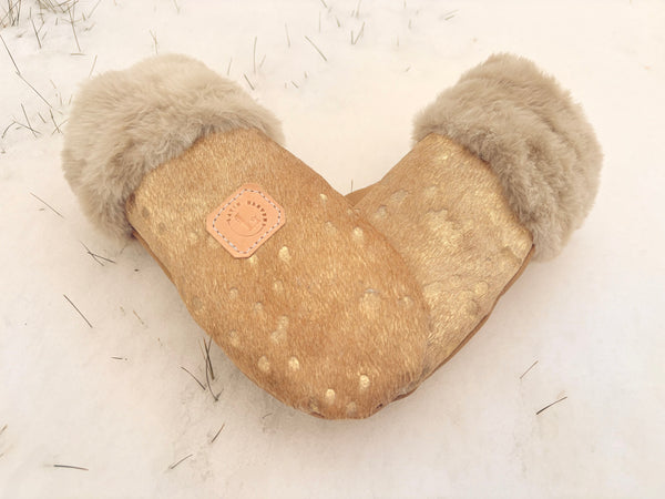 Gold Acid Wash Cowhide Mittens-med