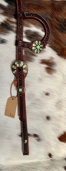One Ear Headstall- teal accents